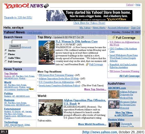 This page template from the Yahoo! News homepage targets its database content to specific locations on the page.