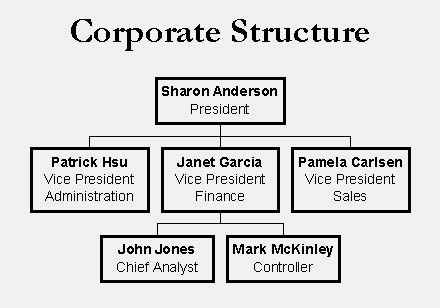 This organization chart illustrates a corporation's structure.