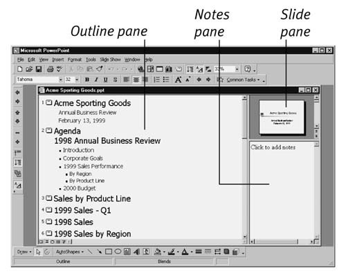 In Windows, Outline view has three panes; drag the pane borders to adjust the amount of space allocated to each area.