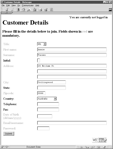 The customer <form> collects and updates member information