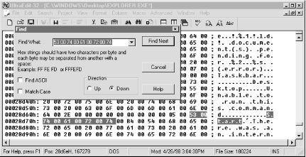 Use a hex editor like the one shown to search for the word “Start” in Explorer.exe