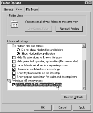 The Advanced Folder Options dialog box is a flexible, customizable list of Registry settings