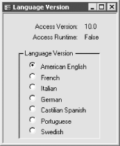 frmLanguage indicates the language version of Access that’s running
