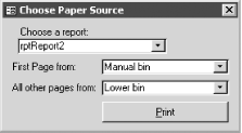 frmPaperSource allows you to print from different paper sources