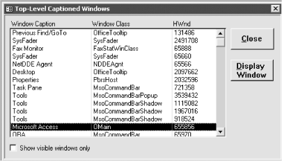 frmListWindows allows you to select and display any of the top-level windows