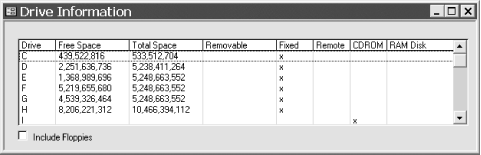 frmDiskSpace shows information about all the installed drives