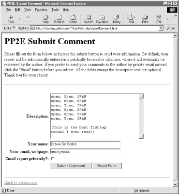 Submit comments, input page