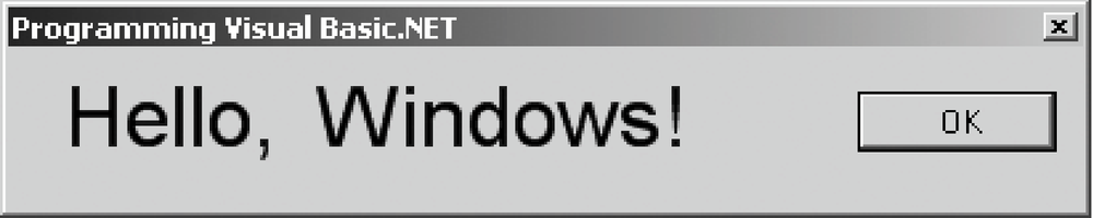 Hello, Windows!, as created by the Windows Forms Designer