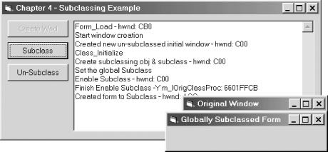 Screenshot of the example application after clicking the Subclass button