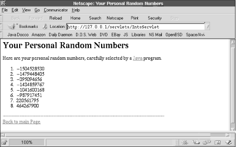 Random numbers servlet output