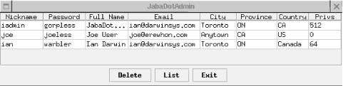 JDAdmin user interface