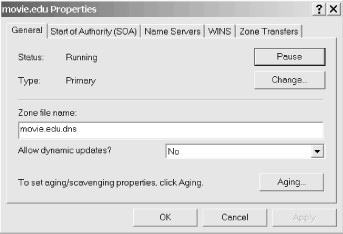 Zone properties window, General tab
