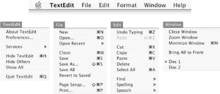 Menu bar for TextEdit (top), with Application, File, Edit, and Window menus