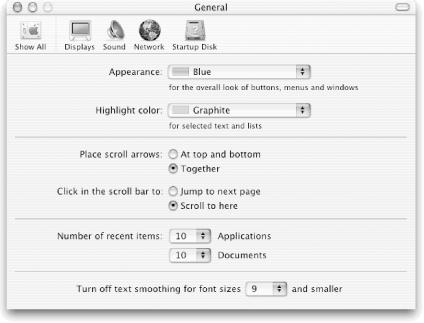 The General pane in the System Preferences application