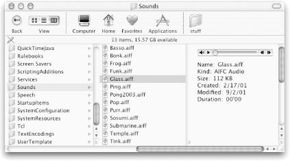 Sounds folder in column view in the Finder