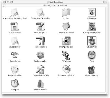 The developer applications bundled with the Mac OS X developer system