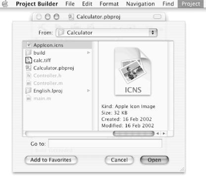 Adding the AppIcon.icns file to the Calculator project