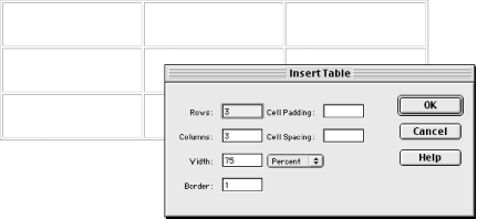 The Insert Table dialog box