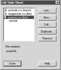 The Edit Style Sheet dialog box