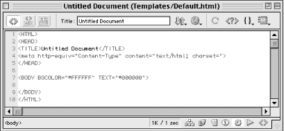 The default.html Dreamweaver document template
