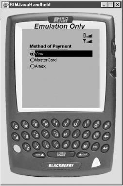 PaymentMIDlet running on RIM’s BlackBerry