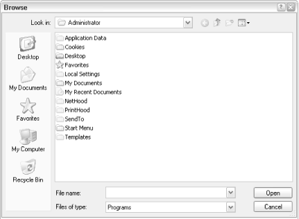 Standard File → Open, File → Save, and Browse dialogs like this one are used in many applications