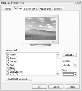 This listbox shows the bitmap files in your Windows folder, from which you can choose one to be your Desktop background image