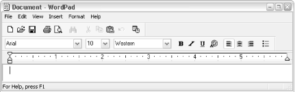 Wordpad’s toolbar provides access to eleven of the most commonly used functions, such as Open, Save, Print, and Find