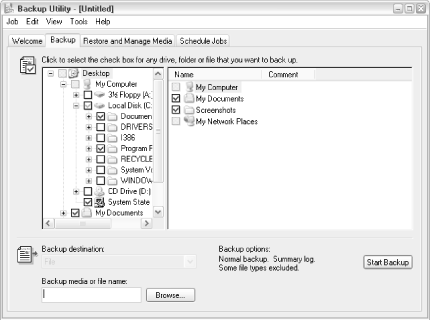 Choose the drives, folders, and files you wish to back up by placing checkmarks next to them in the Backup Utility