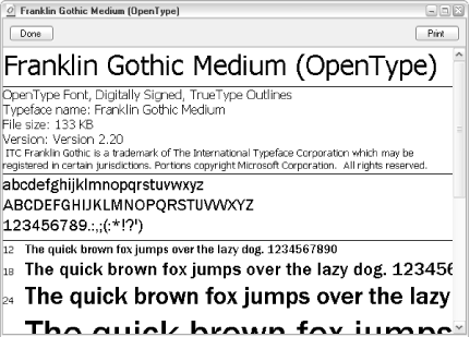 Double-click any font file to view a preview like this