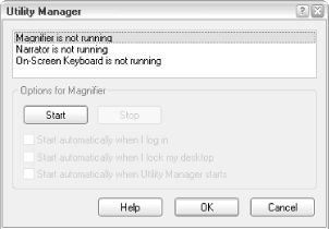 Use the Utility Manager to control Magnifier, Narrator, and On-Screen Keyboard from a single window