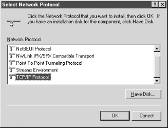 Select Network Protocol dialog box