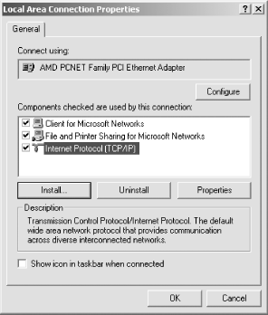Windows 2000 Local Area Connection Properties dialog