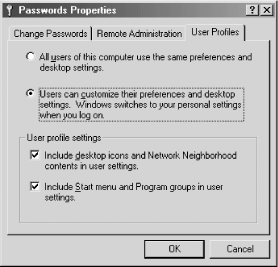 The Windows 98 Passwords Properties dialog