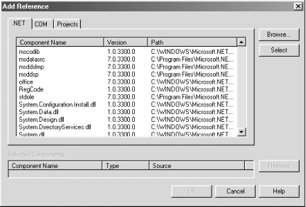 The .NET tab of the Add Reference dialog