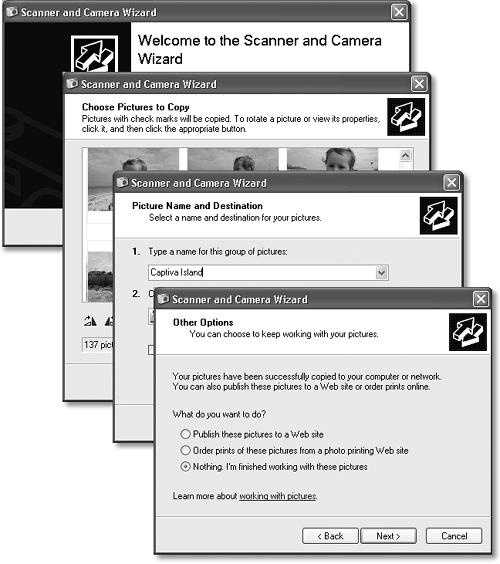 Wizards—interview screens—are everywhere in Windows. On each of the screens, you’re supposed to answer a question about your computer or your preferences, and then click a Next button. When you click the Finish button on the final screen, Windows whirls into action, automatically completing the installation or setup.