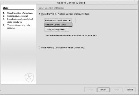 Configuring the Update Center using Update Center Wizard