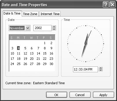 To specify the current time, don’t bother dragging the hands of the clock—they’re just for decoration. Instead, click numbers in the time box, and then change it by typing numbers, pressing the up or down arrow keys on your keyboard, or by clicking the tiny up or down arrow buttons. To jump to the next number for setting, press the Tab key.