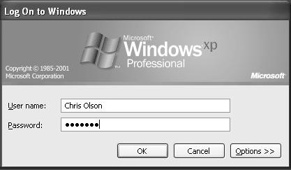 Joining a domain disables Fast User Switching and the Windows XP Welcome screen, presenting a simple Log On to Windows dialog box instead. If you know Windows 2000, you should feel right at home, because this is the standard Welcome screen for that operating system, too.