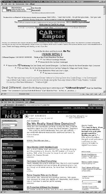 Both of these pages use different fonts, colors, and sizes to display text, but the one at bottom uses a consistent arrangement of styles to organize the text and guide the reader through the page. Notice how the headline “Do We Really Need New Domains?” with its larger type size draws your eye to it immediately. Below that, the supplementary articles and their summaries are easy to identify and read. In the page at top, by contrast, the largest type element, “Main Menu,” sits in the middle of a scattered, randomly formatted sea of text.
