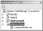 Solution items in the Solution Explorer