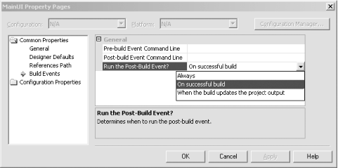 Build Events for C# and J# projects