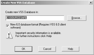 Create New VSS Database dialog