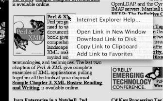 A contextual menu in Internet Explorer