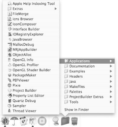 Disks, folders, and files can be located to the right of the divider in the Dock