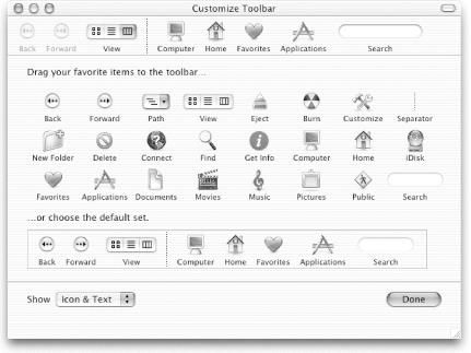 The Finder’s Customize Toolbar window