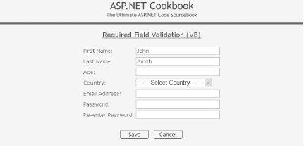 Form with required field validation output—normal