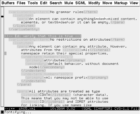 Highlighted markup in xemacs with psgml