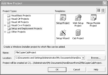The New Project dialog box