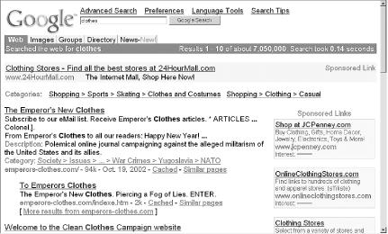 Result page for “clothes”